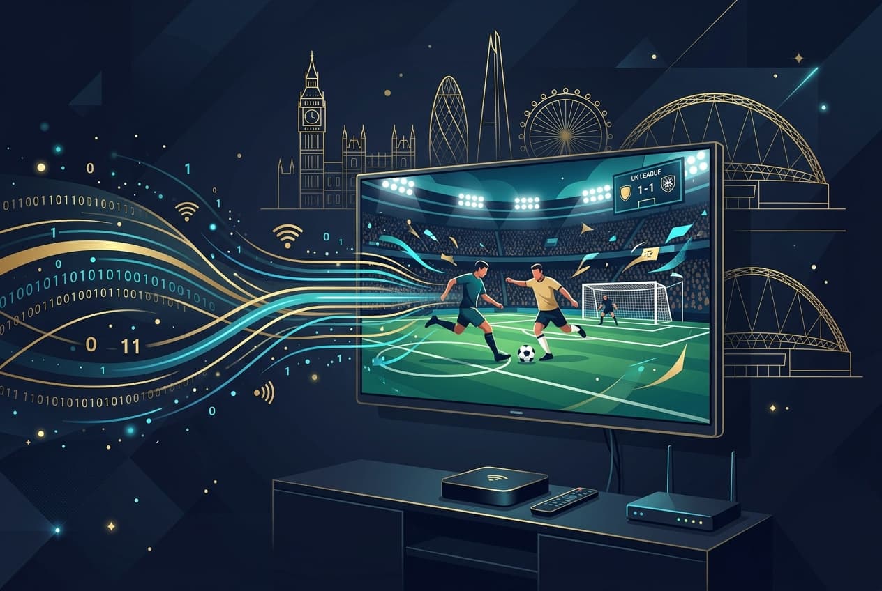 A television showing a generic stadium scene with a checklist for evaluating sports streaming options